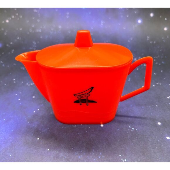 Vintage Irwin Plastic Doll Dishes Set Coffee Tea Japanese Style Black Orange - Picture 10 of 16